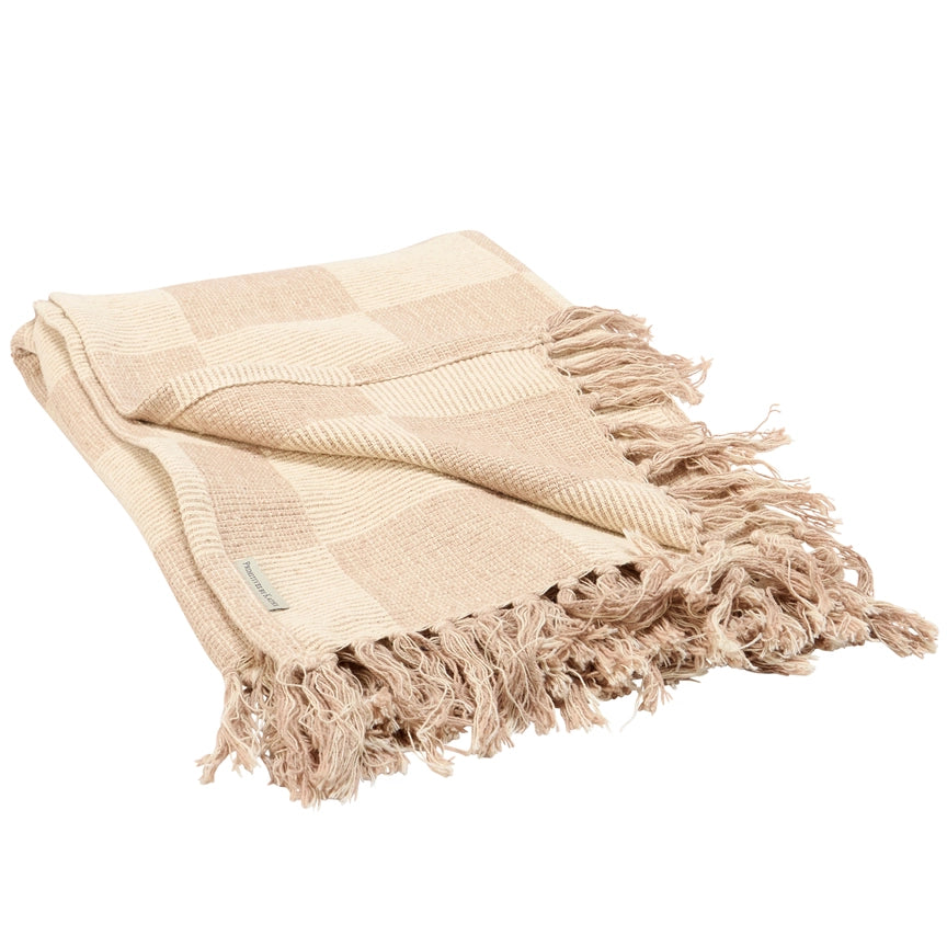 Cream Checkered Throw with Tassels