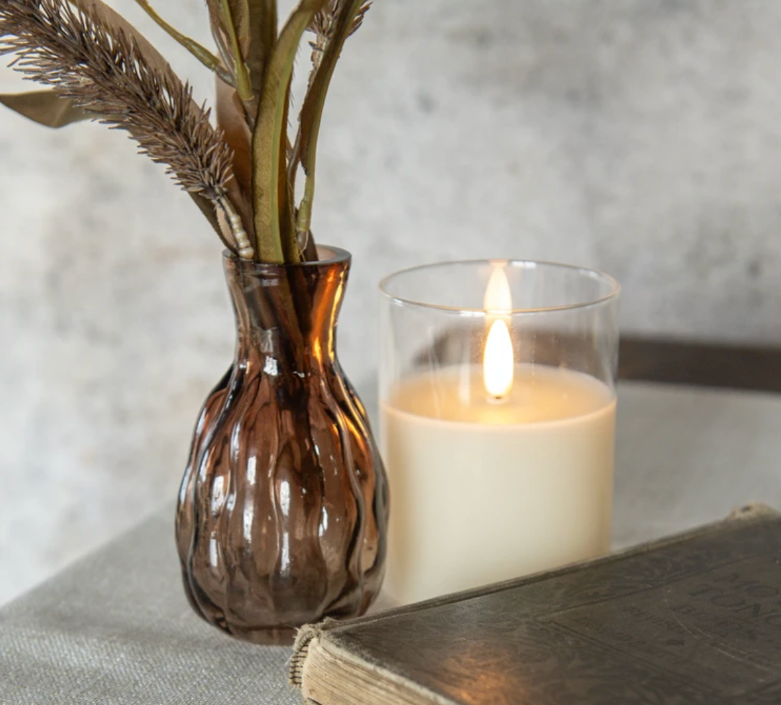 Amber Patterned Glass Budvase- 2 Styles