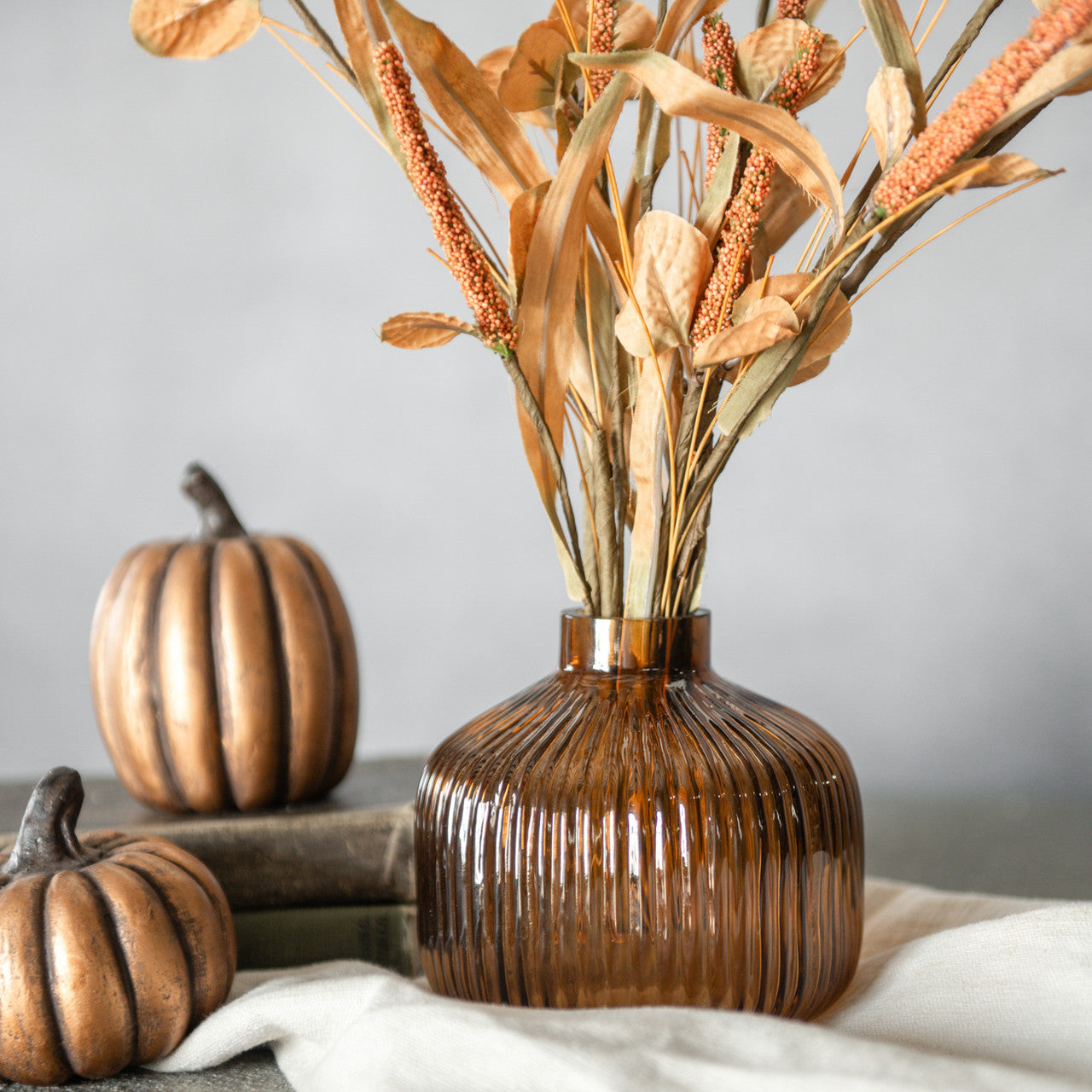 Ribbed Amber Glass Vase