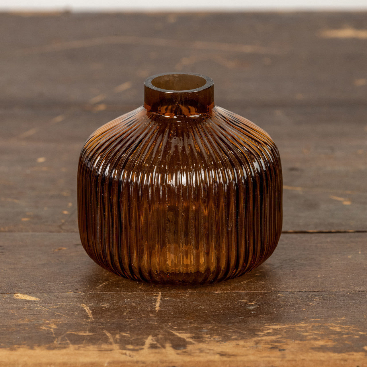 Ribbed Amber Glass Vase