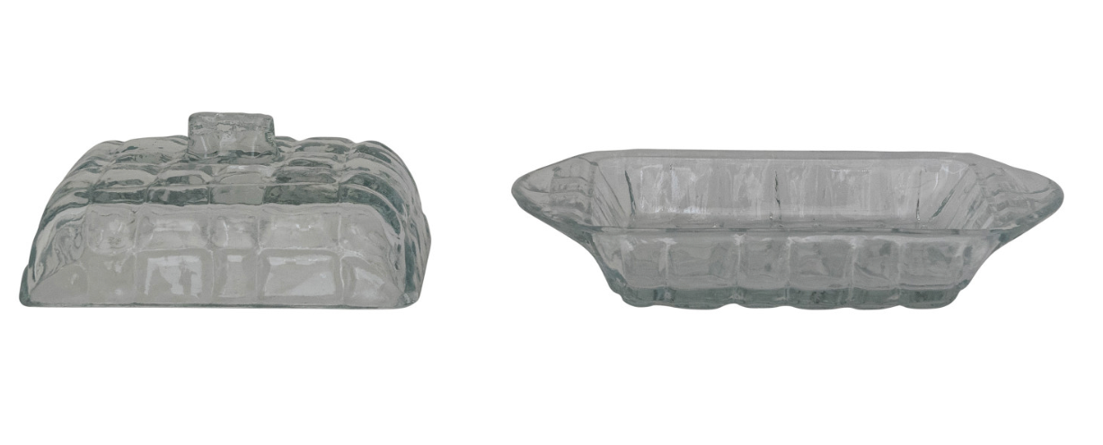 Grid Pressed Glass Butter Dish