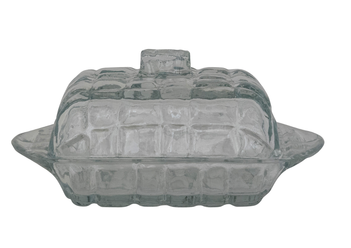 Grid Pressed Glass Butter Dish