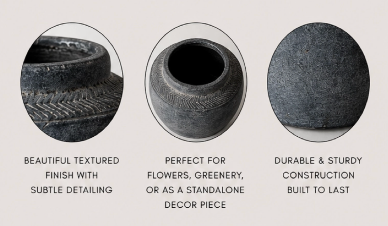 Herringbone Collar Charcoal Vase