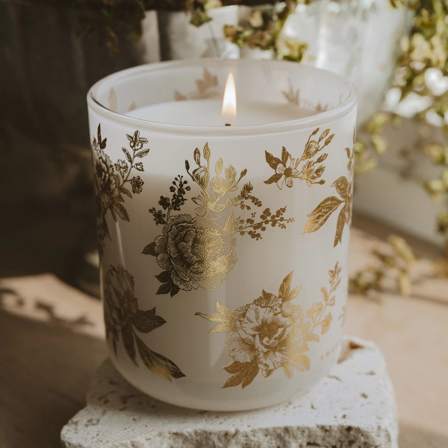 Floral Patterned Soy Wax Candle - 2 Colors & Scents