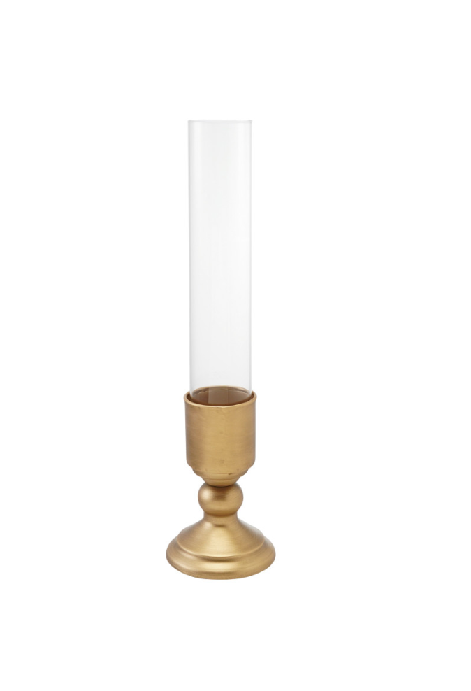 Gold Metal & Glass Taper Hurricane Holder- 2 Sizes