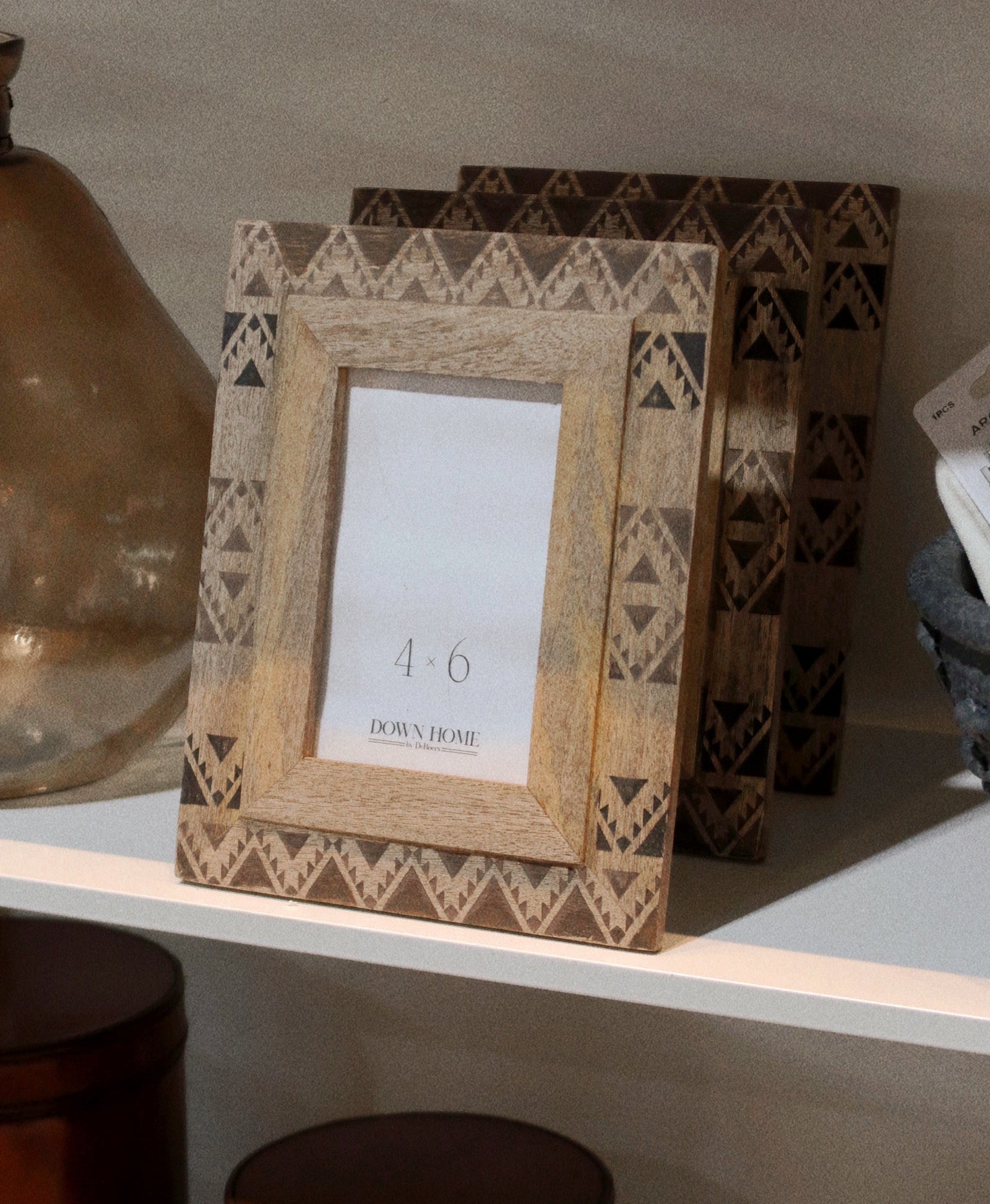 Hand Carved Southwestern Geometric Photo Frame