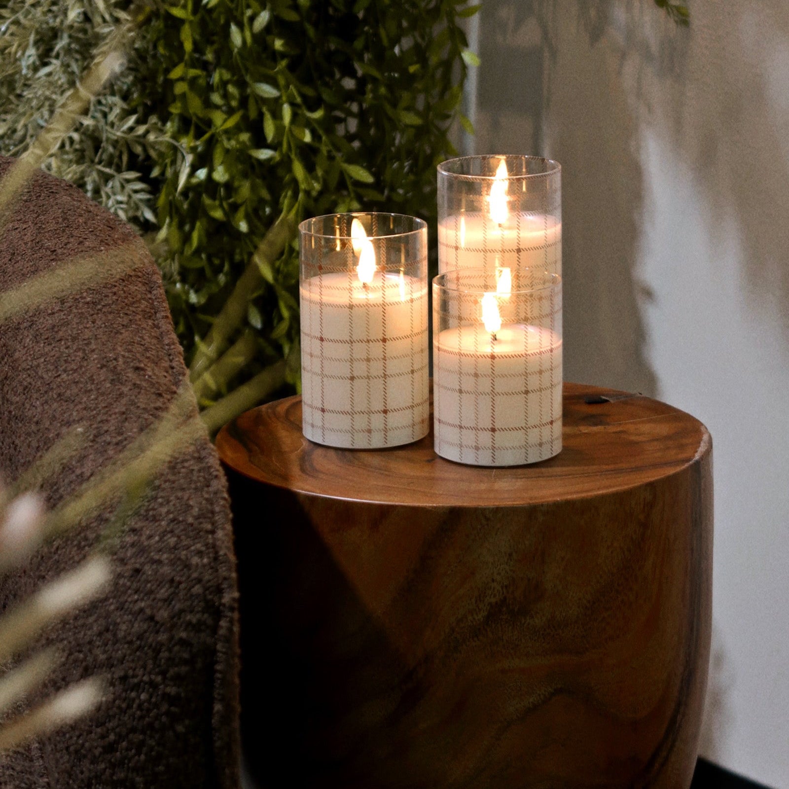 Plaid 3D Flame Glass Pillar Candle - 3 Sizes