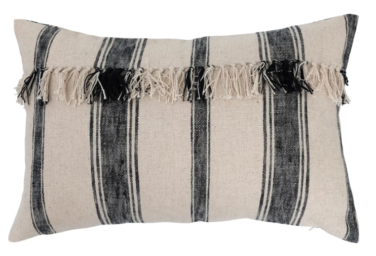 Striped Pillow with Fringe Detail