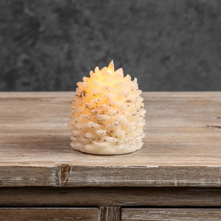 Cream Moving Flame Pinecone Candle - 2 Sizes