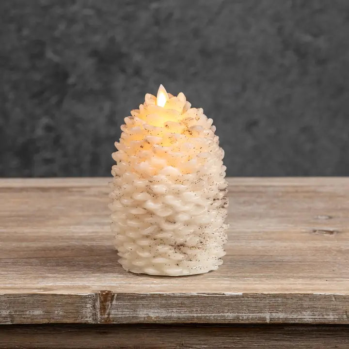 Cream Moving Flame Pinecone Candle - 2 Sizes