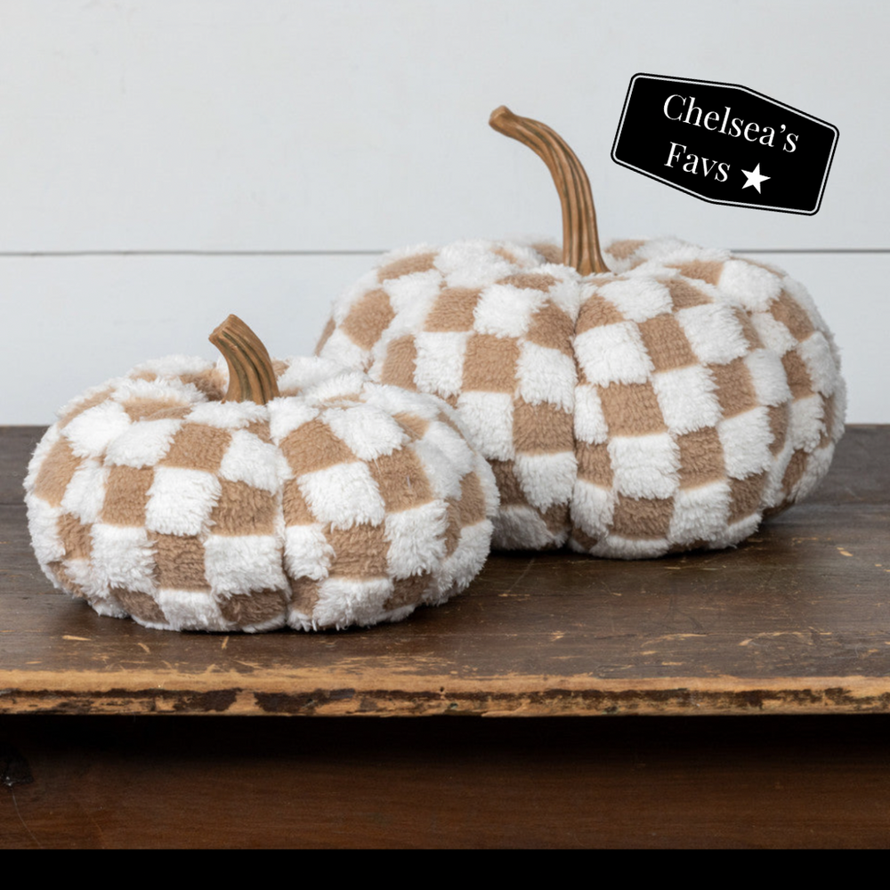 Checkered Fabric Pumpkin - 2 Sizes