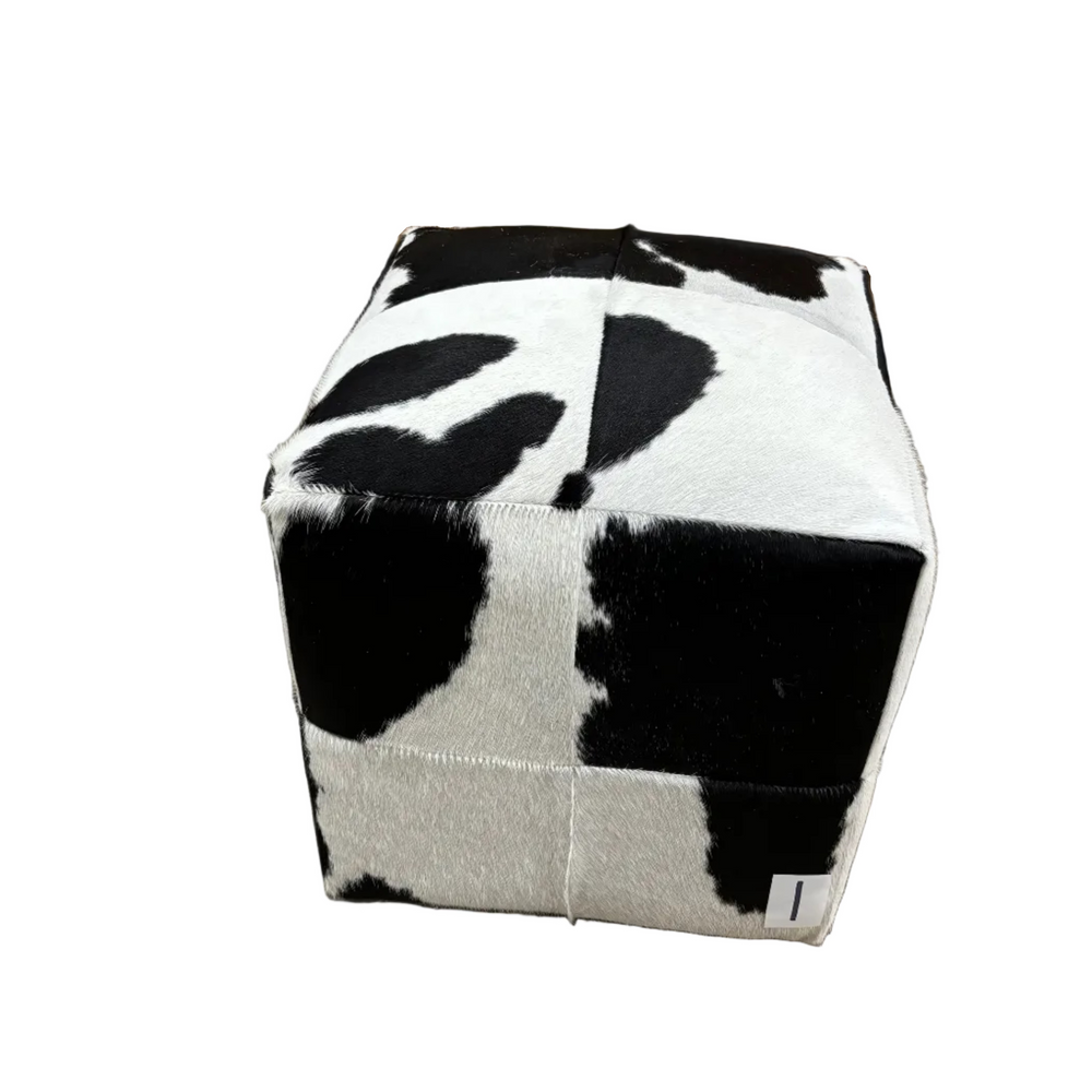 Natural Cowhide Poufs - Black Cloudy