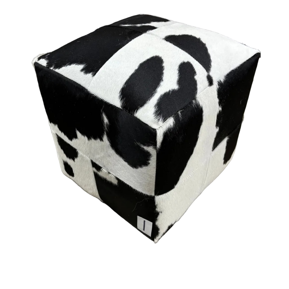 Natural Cowhide Poufs - Black Cloudy