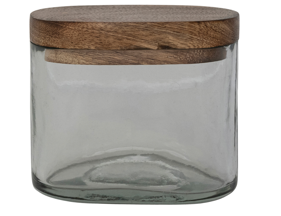 Mango Wood Lidded Glass Jar
