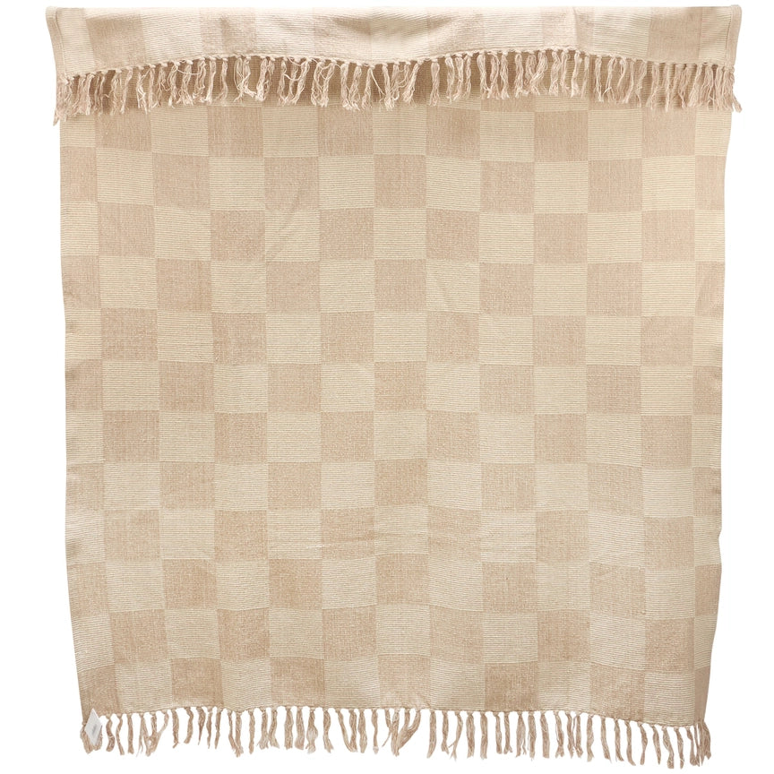 Cream Checkered Throw with Tassels