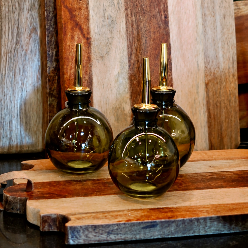 Olive Glass Cruet Bottle