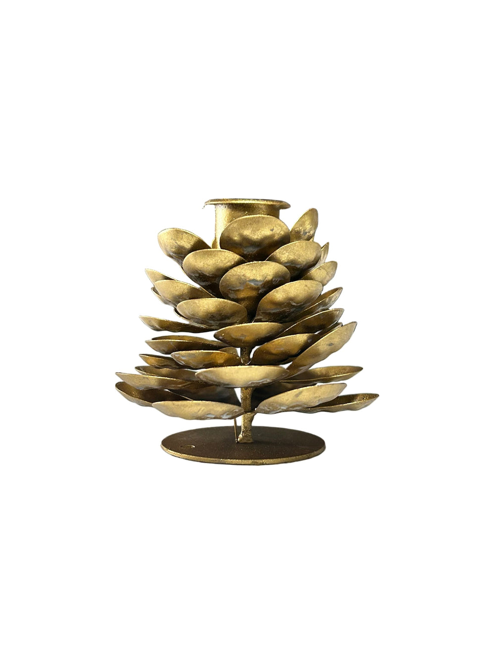 Aged Bronze Pinecone Shaped Taper Candle Holder