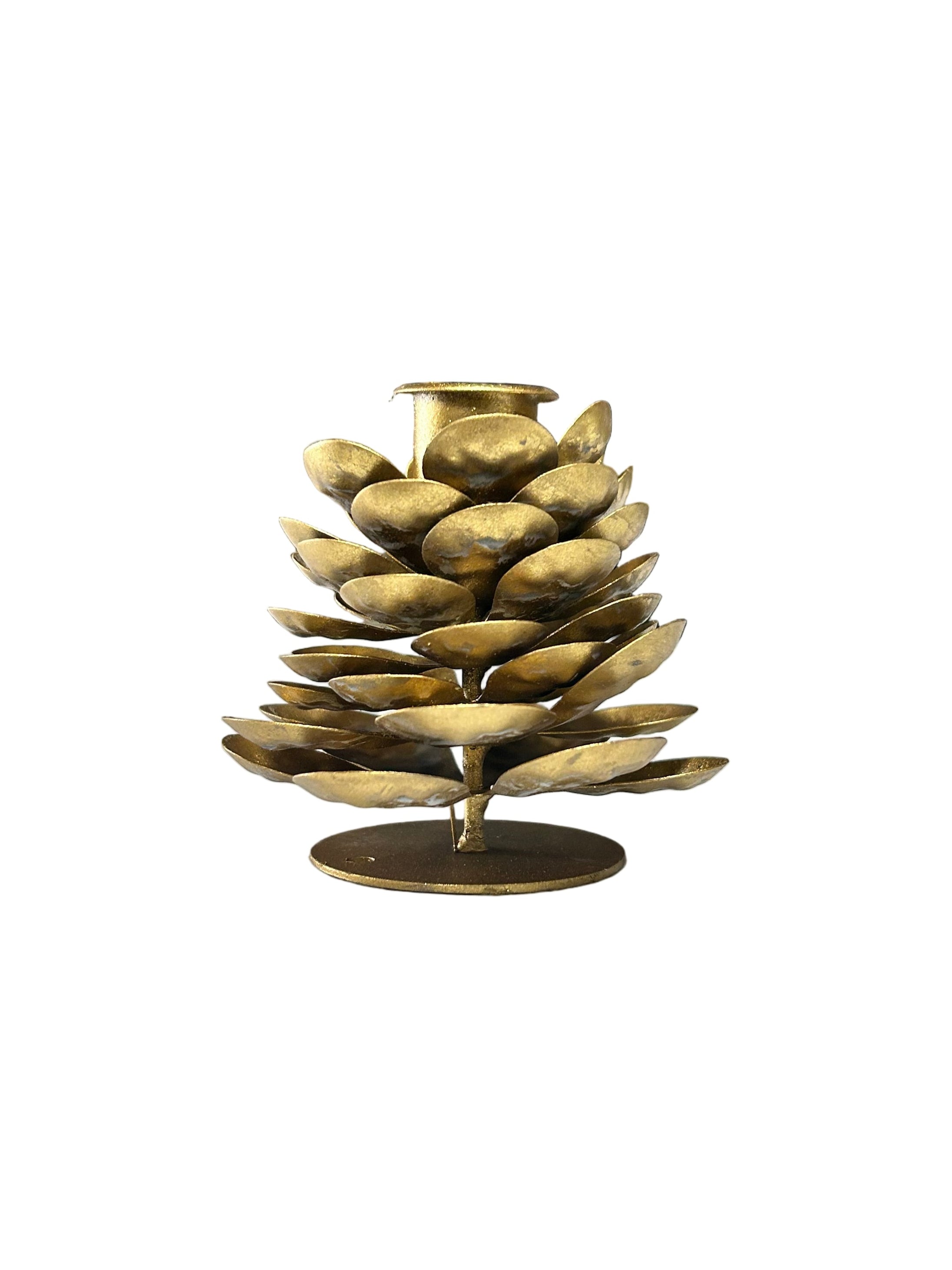 Aged Bronze Pinecone Shaped Taper Candle Holder