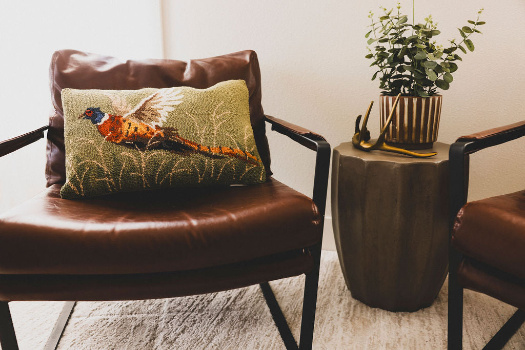 Hand-Hooked Pheasant Wool Pillow