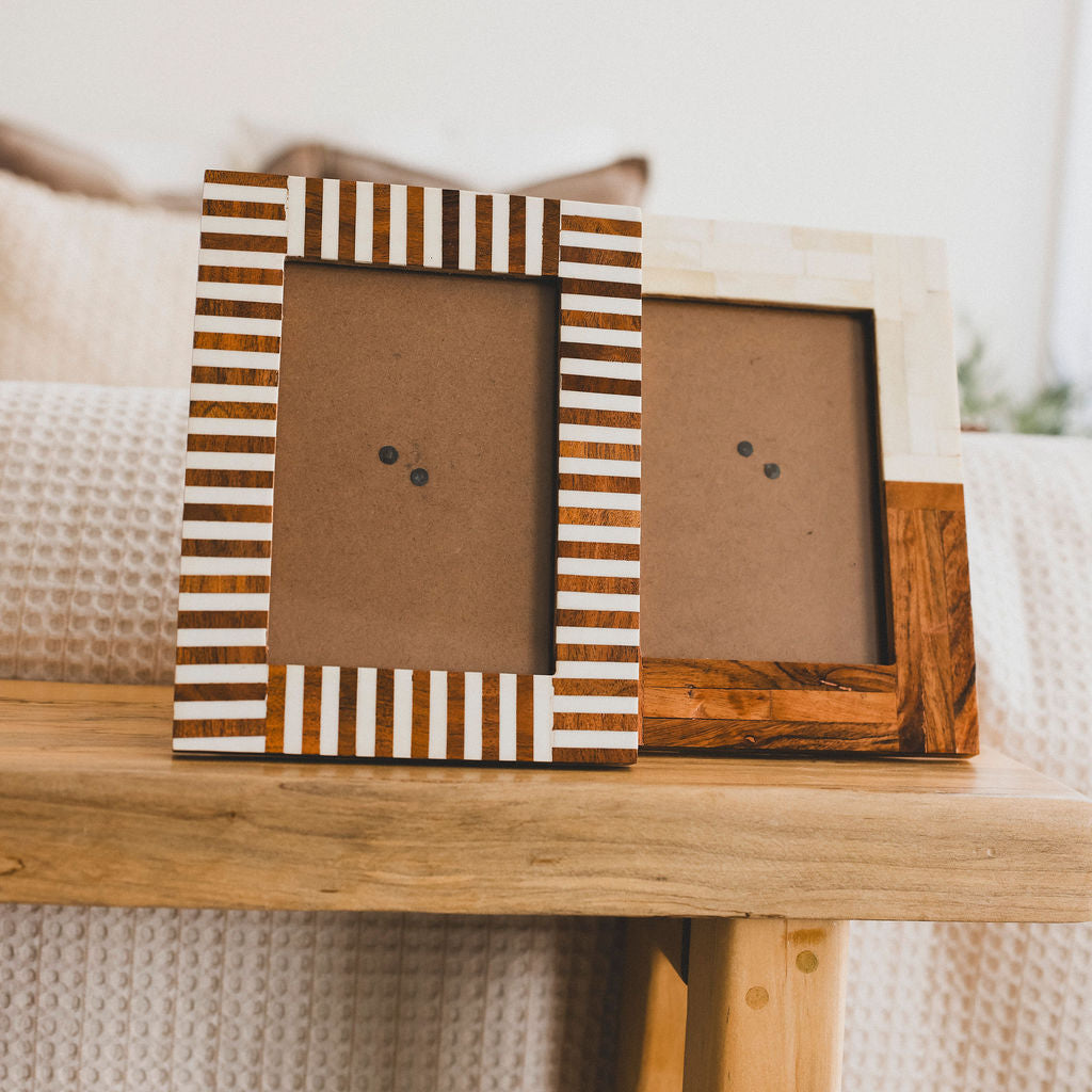 Handcrafted Striped Wooden Frame - 2 Colors & 2 Sizes