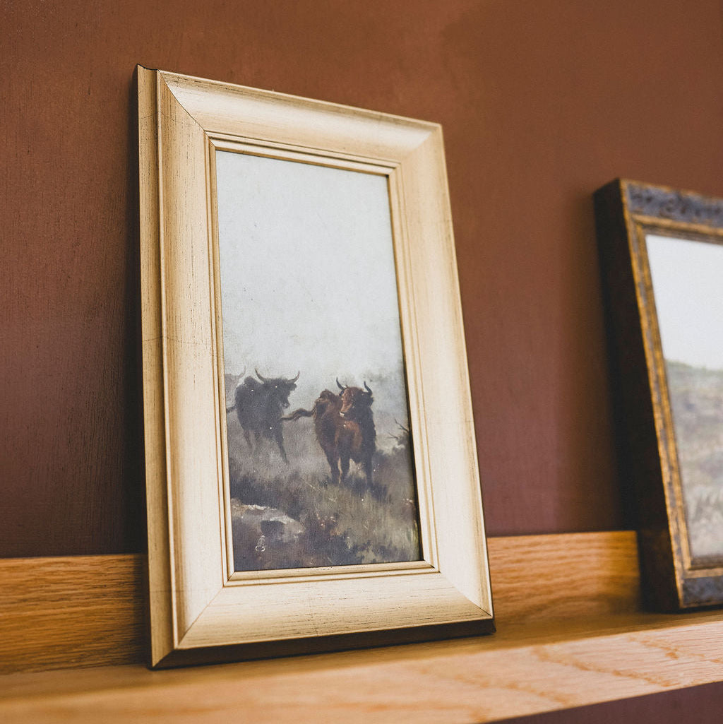 Dewy Morning Bulls Framed Artwork - 3 Sizes