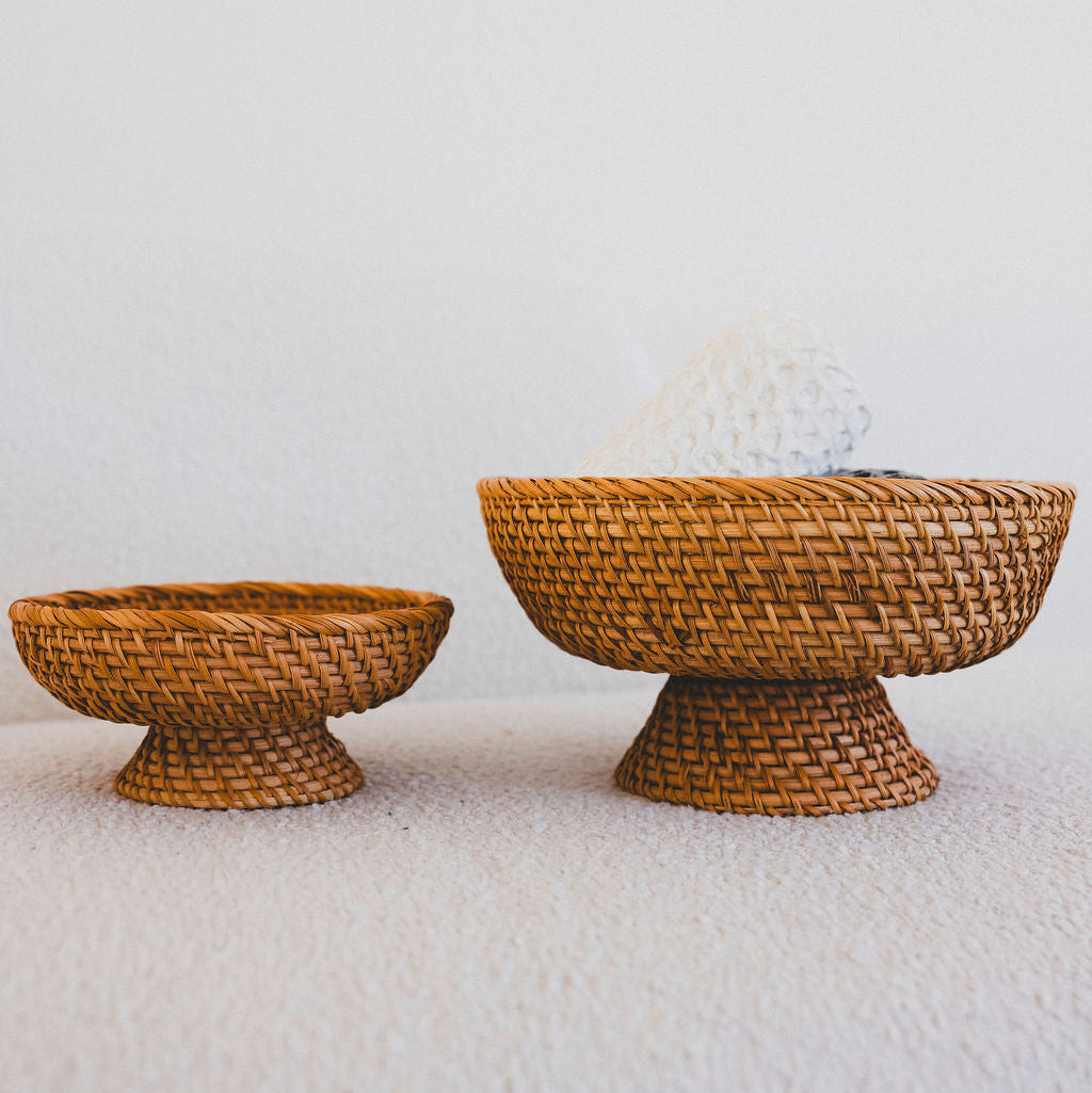 Handwoven Rattan Footed Bowl - 2 Sizes