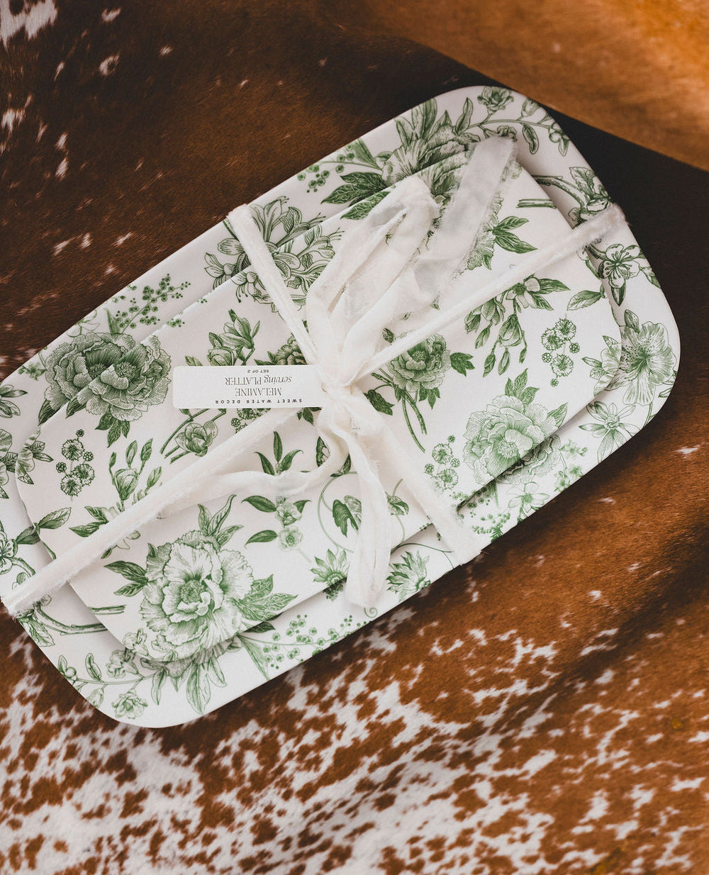 Green Floral Serving Trays - Set of 2