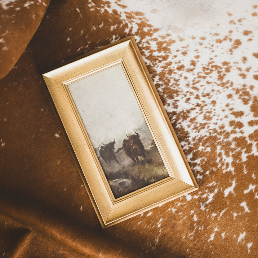 Dewy Morning Bulls Framed Artwork - 3 Sizes