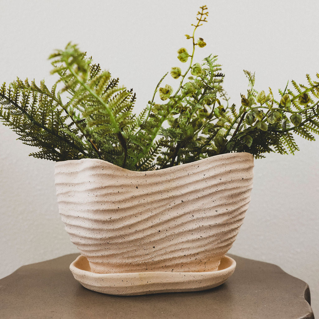 Gritty Ceramic Planter with Saucer- 2 Sizes