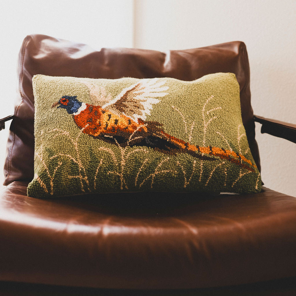 Hand-Hooked Pheasant Wool Pillow