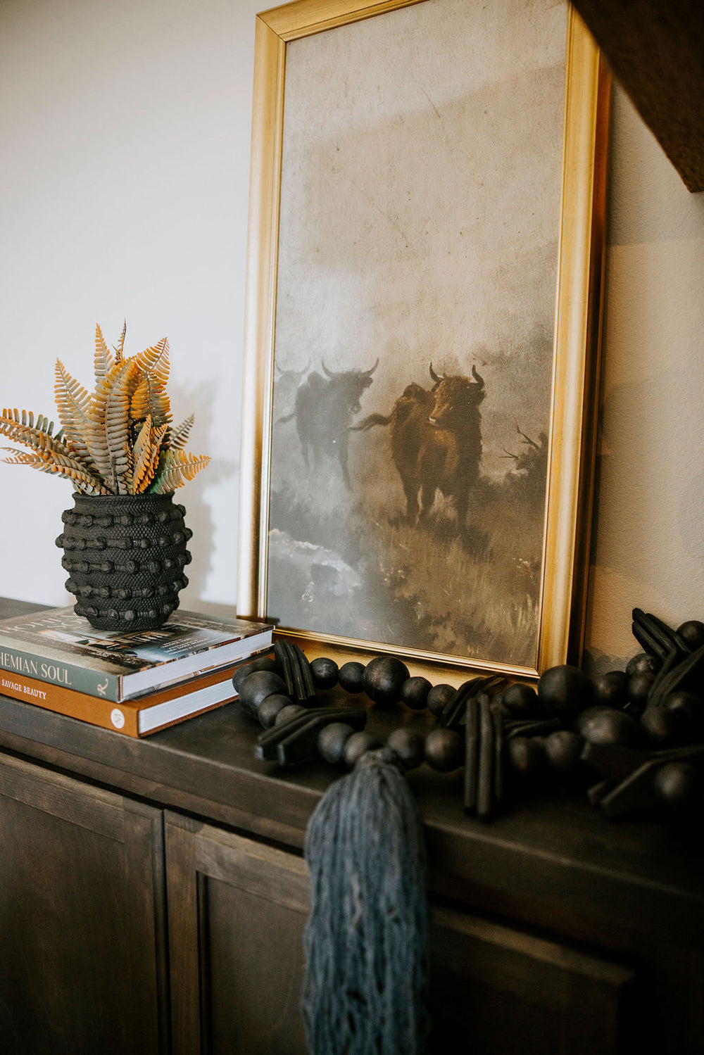 Oversized Oak Wood Beaded Garland with Tassel
