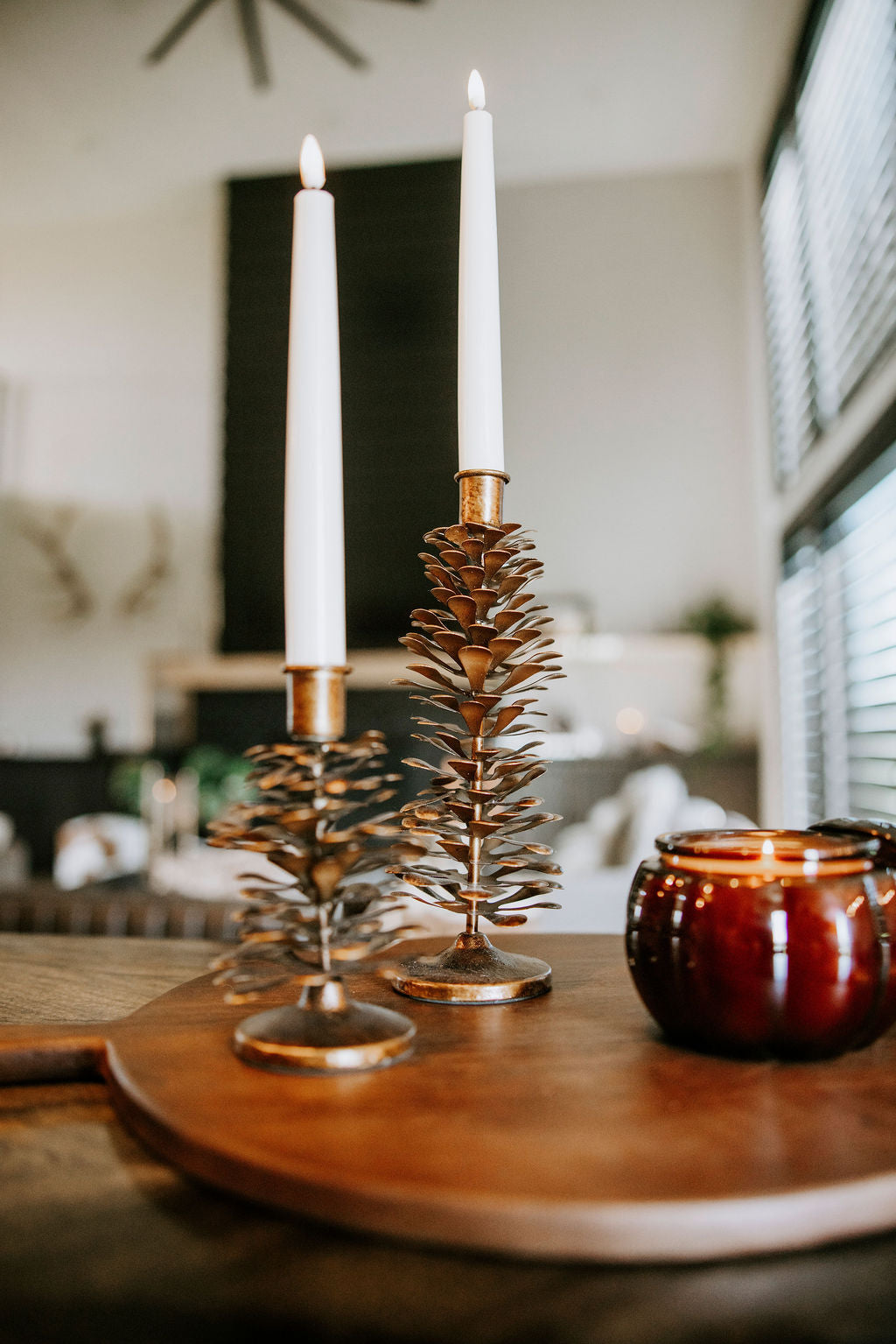 Rustic Iron Pinecone Shaped Taper Candle Holder - 2 Sizes