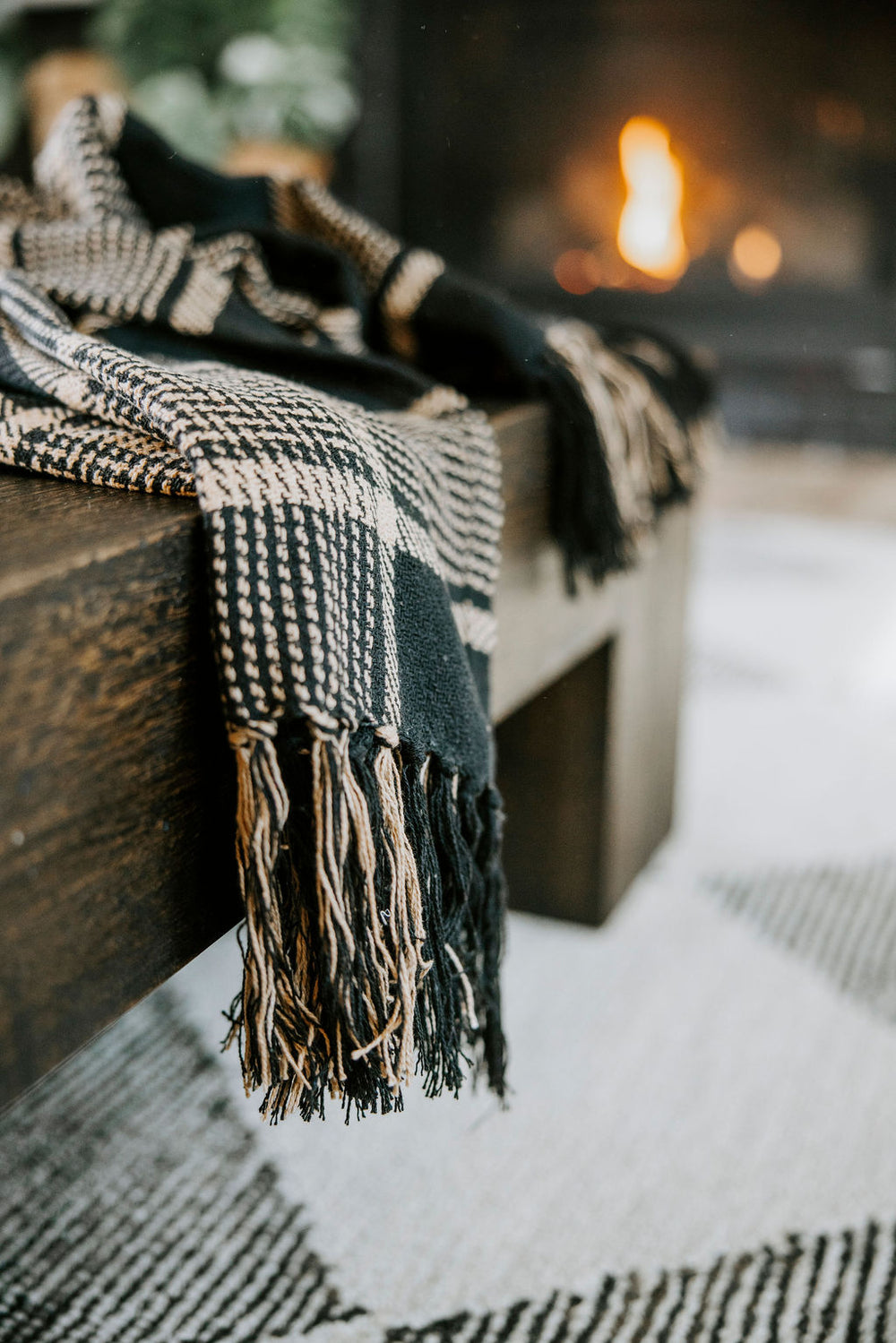 Woven Plaid Throw Blanket with Fringe