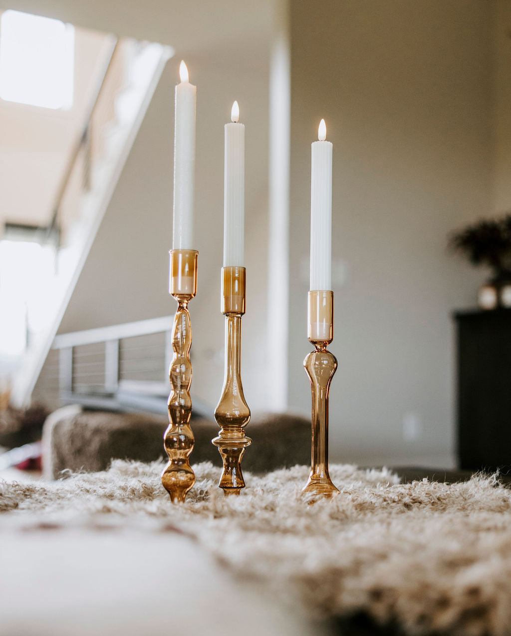 Translucent Brown Glass Taper Candle Holder - 3 Styles