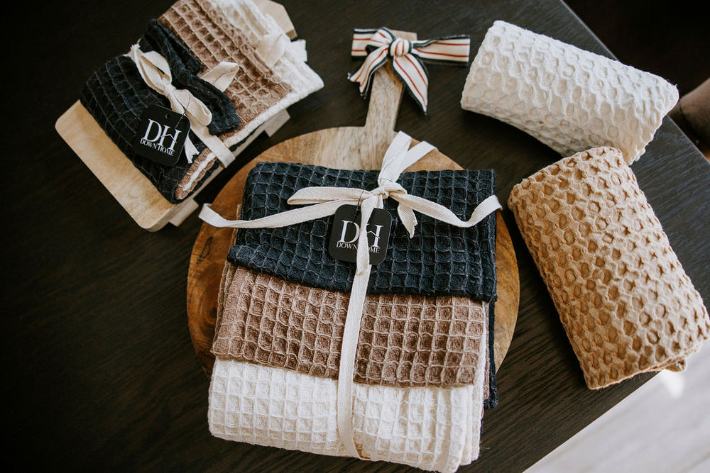 Large Serving Board with Set of Waffle Weaved Tea Towels