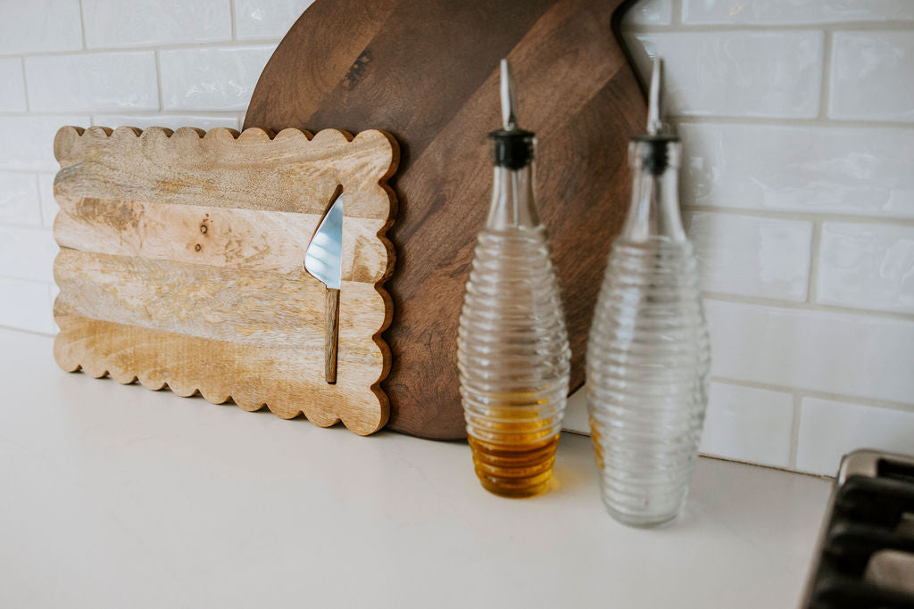Scallop Edged Wooden Serving Board with Knife