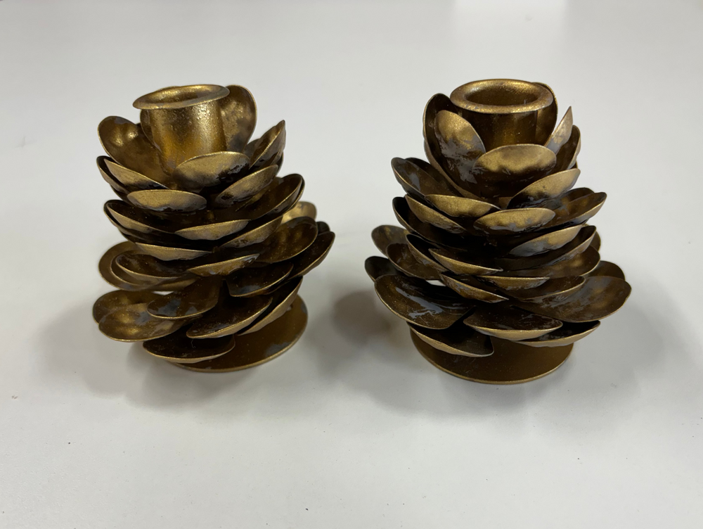 Aged Bronze Pinecone Shaped Taper Candle Holder