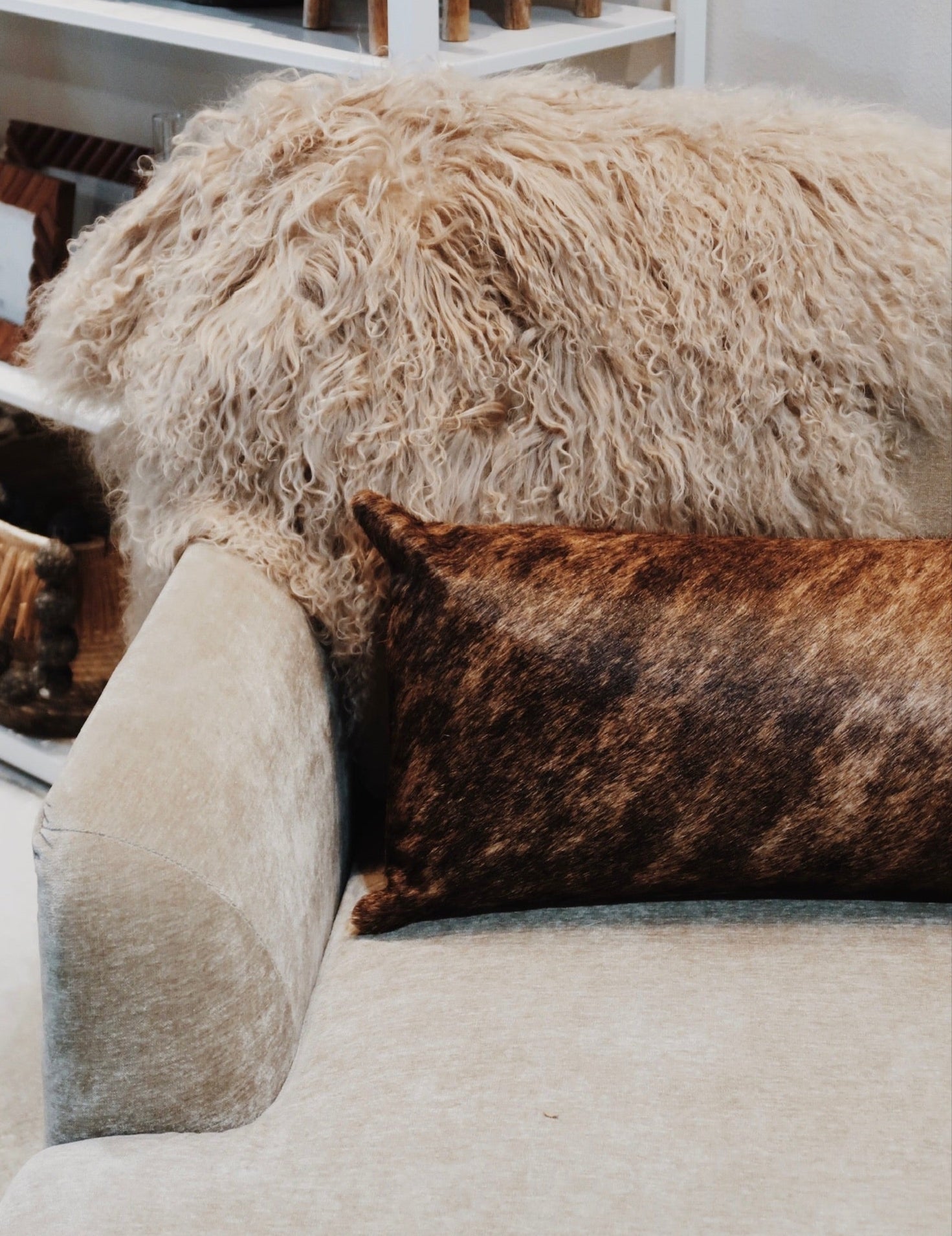 Natural Cowhide Lumbar Pillows - 12x24"