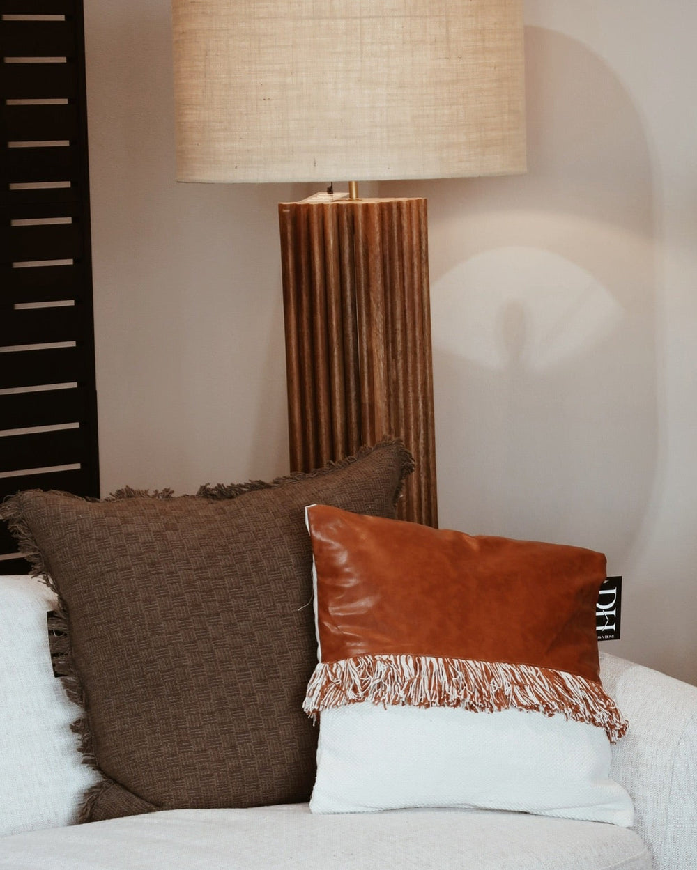 Handwoven Faux Leather & Cotton Throw Pillow