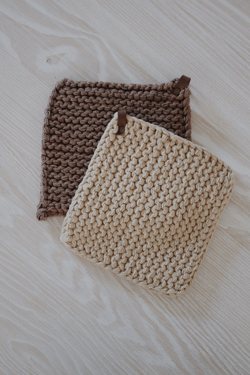 Knitted Cotton Pot Holders - 2 Colors