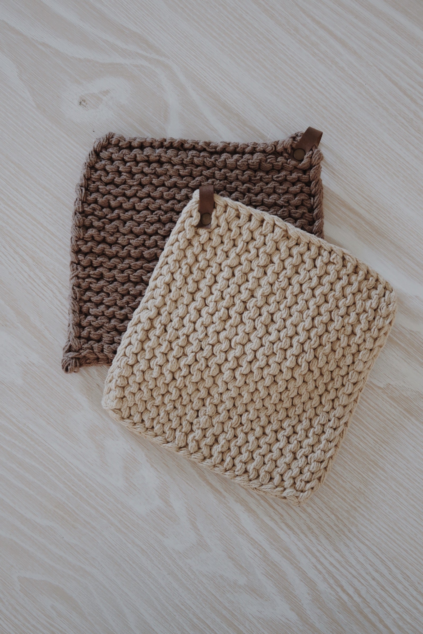 Knitted Cotton Pot Holders - 2 Colors