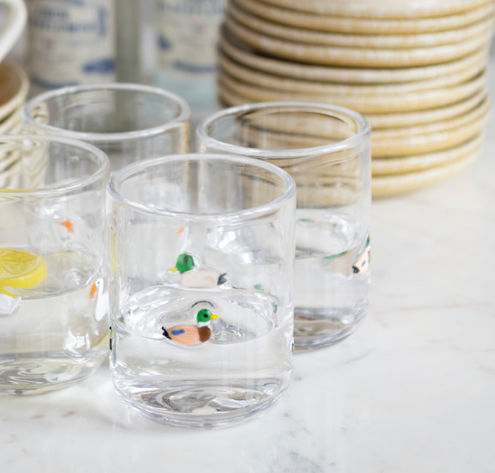 Embedded Mallard Duck Drinking Glass