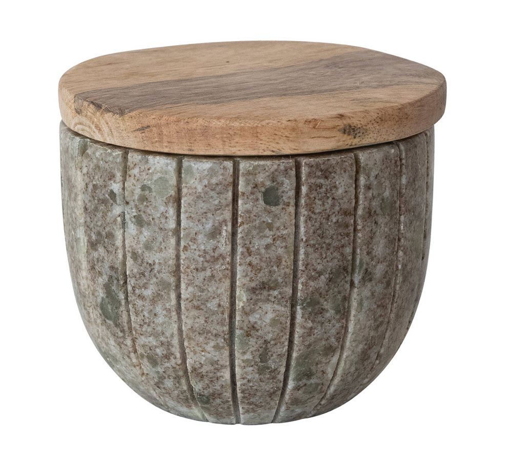 Carved Marble Bowl with Mango Wood Lid