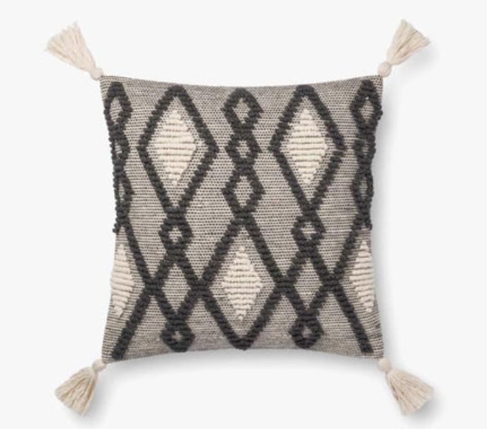 Grey Diamond Patterned Tassel Pillow