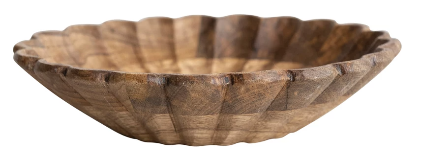 Natural Mango Wood Scalloped Bowl
