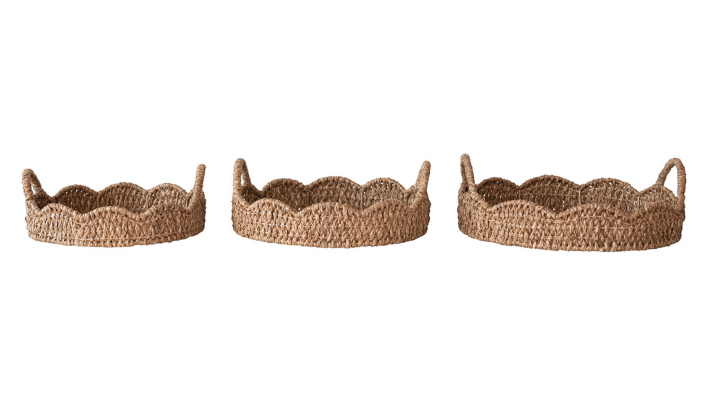 Braided Bankuan & Rattan Scallop Edge Tray - 3 Sizes