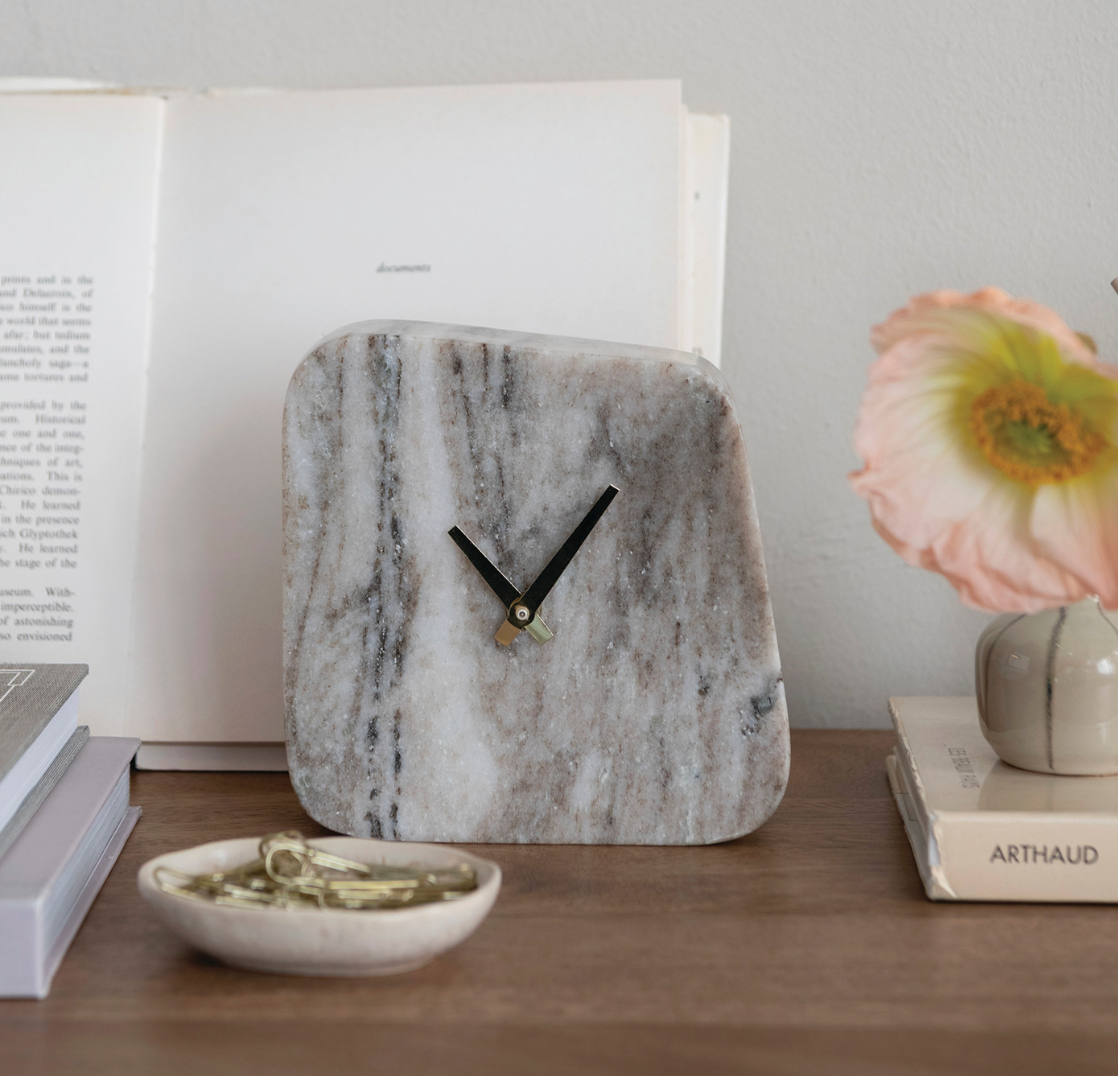 Buff Marble Organic Shape Table Clock