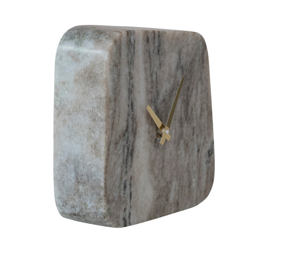 Buff Marble Organic Shape Table Clock