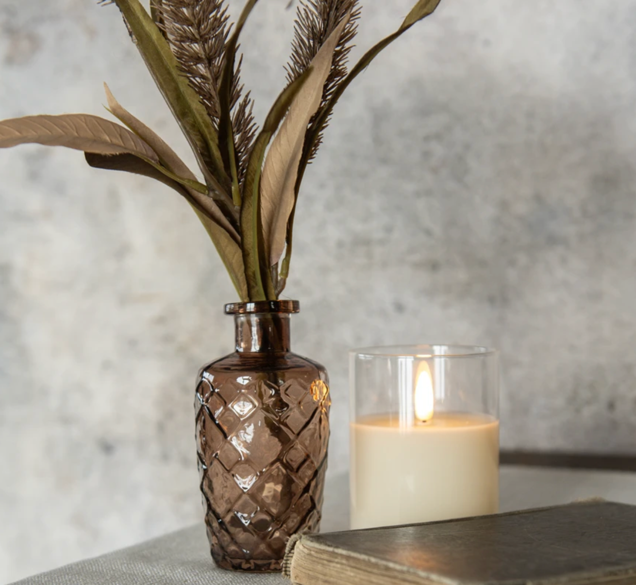 Amber Patterned Glass Budvase- 2 Styles