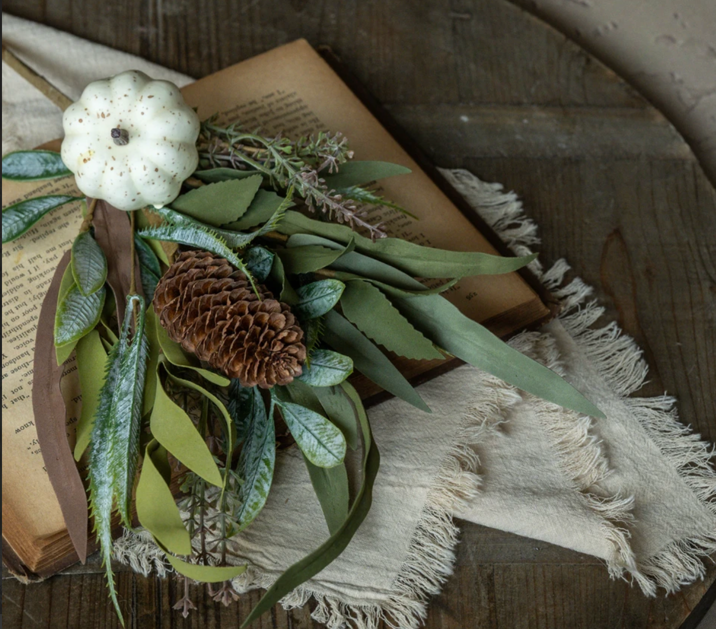 Cream Pumpkin and Foliage Pick